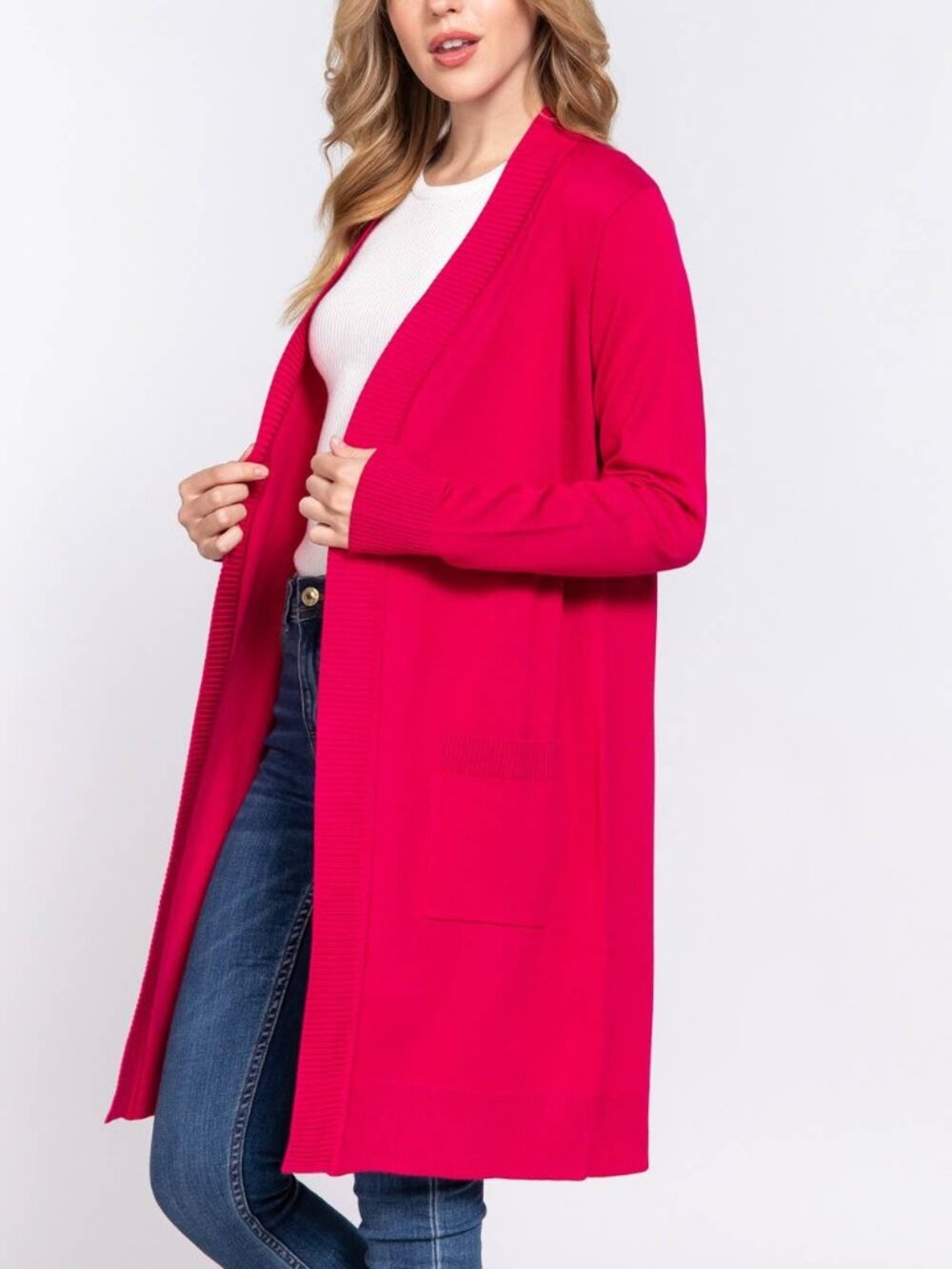 NWT Long Sleeve Open Sweater Cardigan Fuschia Size Medium